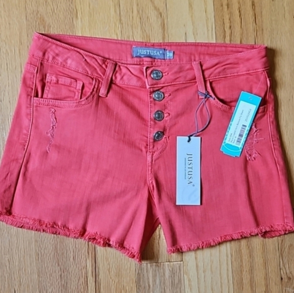Just USA -  Coral Button Frayed Hem Shorts - Picture 1 of 9